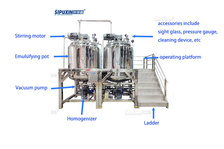 2000L Memperbaiki mesin mixer homogenisasi vakum untuk mesin pembuat lotion SUS 304/316L kosmetik